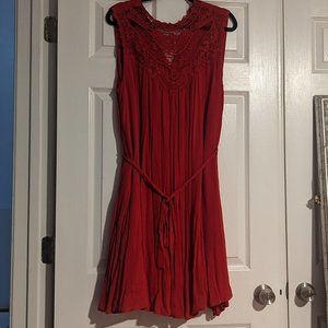 Torrid size 2 red, sleeveless dress with lace and belt